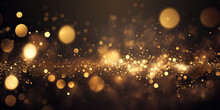 Gold Abstract Blurred Boheh Lights Background. Festive Glitter Sparkle Background. Generative Ai