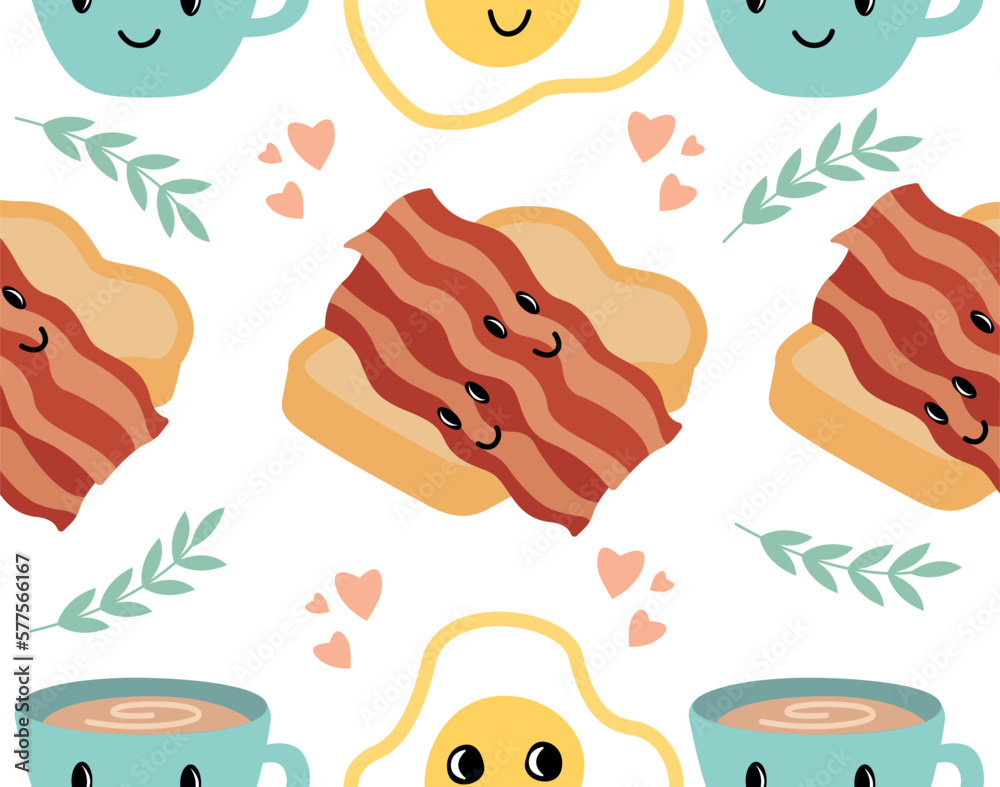 Breakfast kawaii seamless patern. Repeating design element for printing ...
