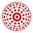 rosette aus kreisförmig angeordneten roten elementen kugelförmig gewölbt
