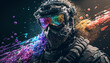 A tactical suit, colorful paint and smoke bombs for a war game. Generative A