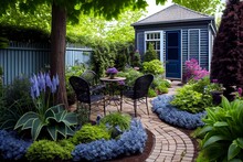 Beautifully Landscaped Small Garden In Summer