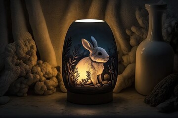 Wall Mural - An easter bunny lantern, chocolate colors, beautiful ornate designed lamp, Generative AI 