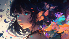 Colorful Butterfly Wings, An Anime Girl Illustration