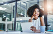 © Donson/peopleimages.com - Thinking about how to take the business to technological heights. Cropped shot of an attractive young businesswoman working in her office.