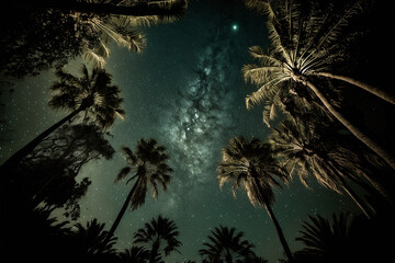 palm trees with night sky