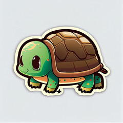 Turtle with a shell on its back cute sticker, created with Generative AI technology