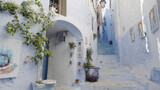 Fototapeta Uliczki - Beautiful narrow streets of Greece. Action. Decorative elements, paintings and plants.