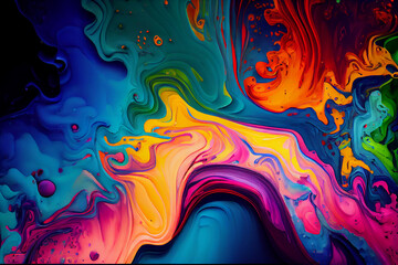 Abstract colorful acrylic pour fluid art background. Generative AI