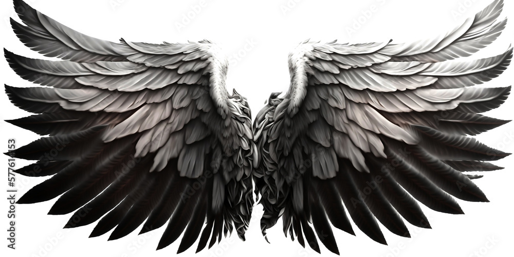 Black angel wings render 3D feather bird wings isolated on white background Generated by Ai