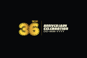 36th, 36 years, 36 year anniversary celebration abstract knit style logotype. anniversary with gold color isolated on black background-vector