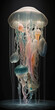 Jellyfish illustration. Beautiful jellyfish floating in the ocean sea, glowing in the water. Dangerous multi-colored pastel jellyfish. Dark background. ai.
