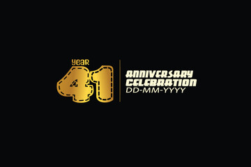 41th, 41 years, 41 year anniversary celebration abstract knit style logotype. anniversary with gold color isolated on black background-vector