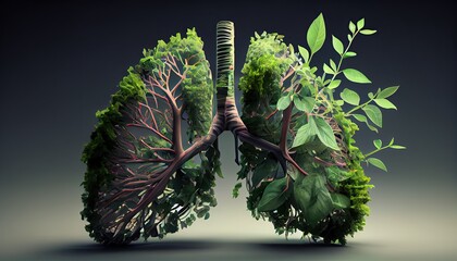 Human lungs are made from tree branches with leaves concept of Organic Form and Metaphor Earth Day the importance of loving nature