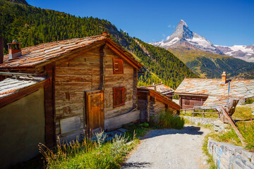 Fototapete - Fabulous view of the famous high alpine Zermatt village. Switzerland, Swiss alp, Europe.