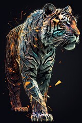 Wall Mural - Cool, Epic, Artistic, Beautiful, and Unique Illustration of Tiger Animal Cinematic Adventure: Abstract Background with Majestic Wildlife and Futuristic Design (generative AI)