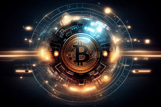 Bitcoin blockchain crypto currency digital money exchange Technology symbol Generative AI