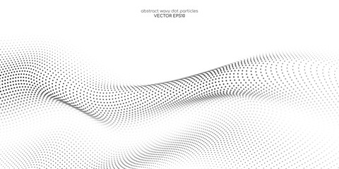 flowing dots particles wave pattern halftone black gradient curve shape isolated on white background