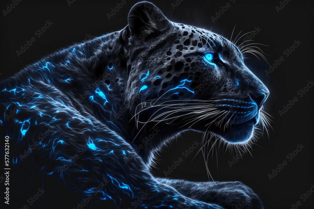 black panther futuristic render wallpaper neon blue future fantasy ai generated Stock Adobe Stock