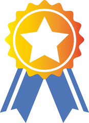 Wall Mural - Gradient yellow and blue ribbons with white edges make a badge medal and a star symbol in the center