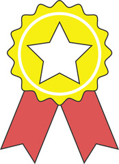 Wall Mural - Badge medal made of yellow and red ribbons with a star symbol in the center