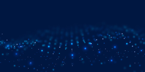 Abstract blue particle background. Flow wave with dot landscape. Digital data structure. Future mesh or sound grid. Pattern point visualization. Technology vector illustration.