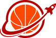 Circular shape with rocket and basketball