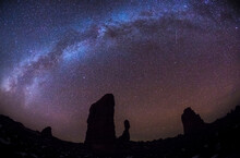 The Milky Way Over Balanced Rock In Arches National Park.