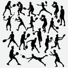 Silhouette Of Tennis Players Vector Collection, This Vector Collection Features A Variety Of Dynamic And Stylish Silhouettes Of Tennis Players In Action, Perfect For Use In Sports Designs 