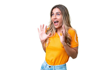 Wall Mural - Young Uruguayan woman over isolated background with surprise facial expression