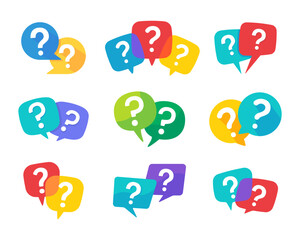 Poster - speech bubbles with question marks doubt concept problem solving