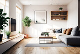 Fototapeta  - cozy modern bright light living room with sofa, generative ai