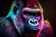Close up of angry gorilla face with colorful light. Generative AI, Generative, AI