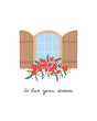 Beautiful window vector card. Open window with flowers hand drawn clipart