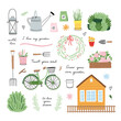 Farmhouse vector set. Cute gardening clipart. Garden illustrations. Spring hand drawn clipart