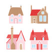 Cottage vector set. Cute house hand drawn clipart. Village illustration