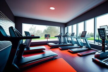 Wall Mural - black home gym room fully equipped with exercise equipment.