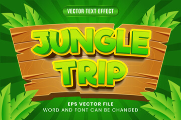 Poster - wooden green Jungle trip 3d editable text effect template