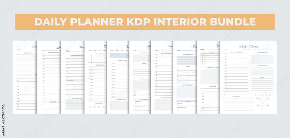 Daily planner kdp interior design template bundle, eps. Stock Vector ...