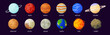 Planet icon set. Astronomy icon. Flat style.