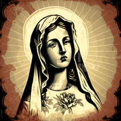 Wall Mural - immaculate heart of lady mary sacred faith religion saint illustration