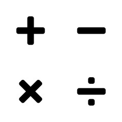 Mathematical Calculator Sign Icon Set including Plus Minus Divide Multiply Symbols. Vector Image.