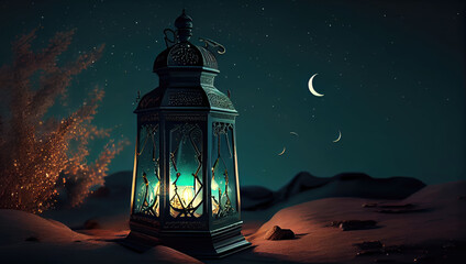  ramadan Kareem background illustration. Ramadan Kareem background with mosque and lanterns. generative Ai