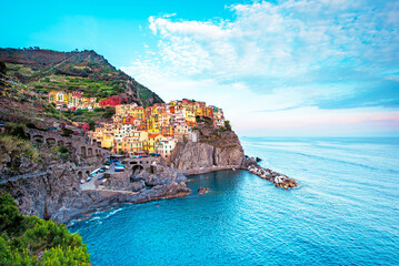 Wall Mural - beautiful magic colorful summer landscape on the coast of manarola in cinque terre, liguria, italy. 