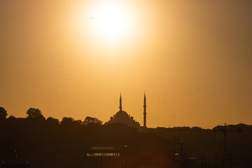 Wall Mural - fatih mosque at sunset. silhouette of istanbul.