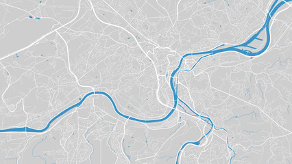 Wall Mural - River Meuse map, Liege city, Belgium. Watercourse, water flow, blue on grey background road map. Vector illustration.