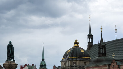 Wall Mural - Skyline of Gamla Stan, medieval city center of Stockholm, Sweden, from Riddarholmen Church, former medieval Greyfriars Monastery and final resting place of most Swedish monarchs