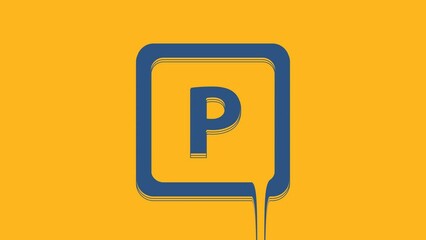 Sticker - Blue Parking icon isolated on orange background. Street road sign. 4K Video motion graphic animation