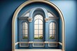 window framed with moldings in blue tones arched windows, created with generative ai