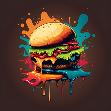 Fototapete - Juicy fat burger, hamburger. Fast food, delicious lunch. Harmful wrong food