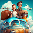 smiling family use glasses and gloves with boy and girl travel illustration Generative ai